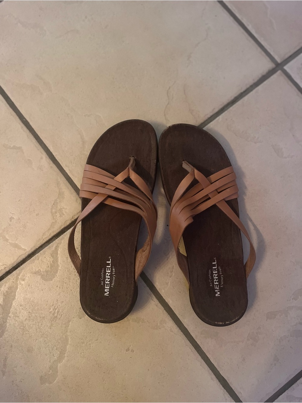 Merrell Women's Brown & Tan Cross-Strap Slide Sandals